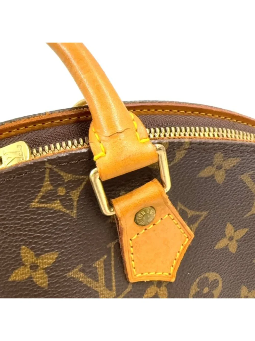 Louis Vuitton Ellipse MM Monogram Leather Brown Handbag Gold